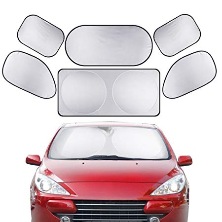 6Pcs All Car Glass Sunshade for Car Truck SUV Minivan - Include Windshield, Rear Window, Side Window - UV Protector Folding Silvering Sun Shade, Keeps Vehicle Cooler (Car sunshade 6pc)