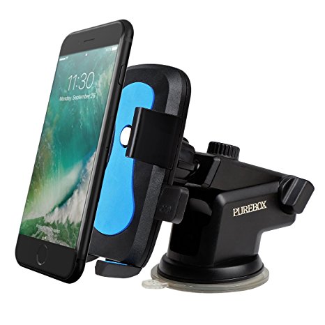PUREBOX Car Mount Holder, Universal Car Windshield / Dashboard Phone Mount Holder for iPhone 7 / 7 Plus / 6 / 6s Plus, SE, Samsung Galaxy S6 / S7 / S7 Edge / Note 6 / 7 and Other Smartphones, Blue