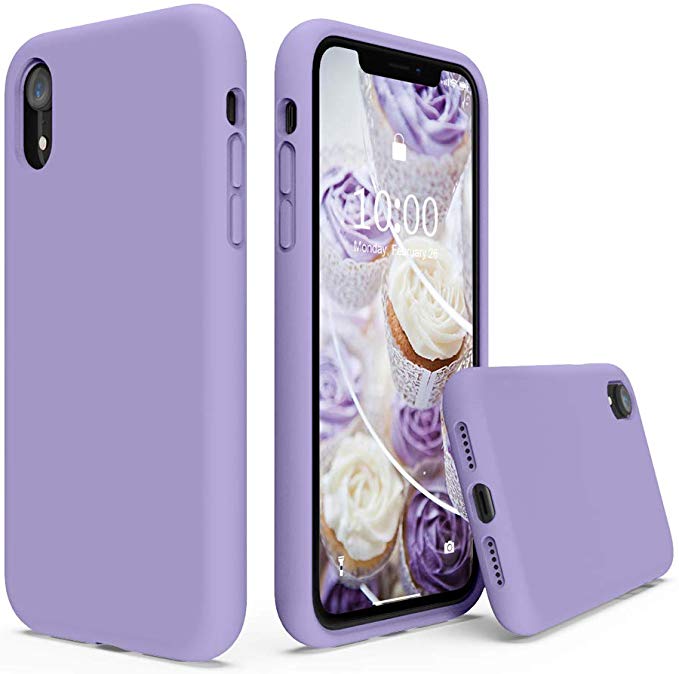 SURPHY Silicone Case for iPhone XR, Thicken Liquid Silicone Shockproof Protective Case Cover (Full Body Thick Case with Microfiber Lining) Compatible with iPhone XR 6.1", Light Purple