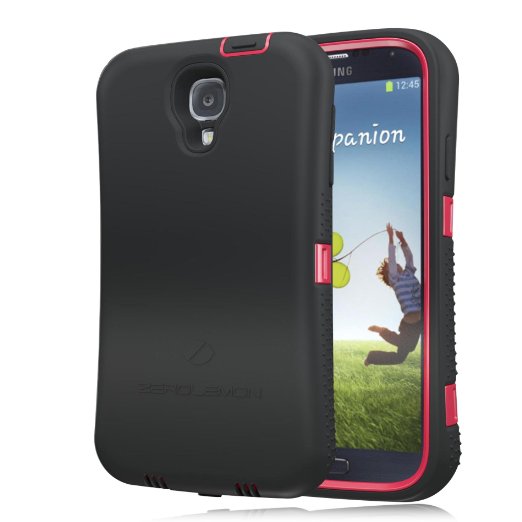 [180 Days Warranty][Case WITHOUT Battery] Zerolemon Samsung Galaxy S4 Zeroshock Shockproof/dustproof Shockproof/dustproof Rugged Midnight Black / Red Case   Holster/kickstand   Screen Protector for 7500mah Extended Battery Case ***Battery NOT Included*** (Compatible with At&t I337, Verizon I545, Sprint L720, T-mobile M919, International I9500 & I9505)