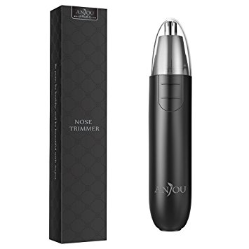 Nose Trimmer, Anjou Battery Operated Ear Hair Trimmer Stainless Steel Dual-Edge Blades Facial Hair Groomer ( Detachable Head and Washable Design ) - Black