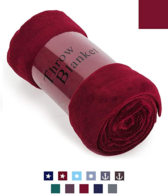 HAOK Soft Warm Burgundy Plush Throw Blanket for Couch – Comfortable Lightweight Fleece Travel Blanket 50” x 60”