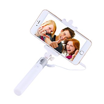 Selfie Stick Extendable Monopod Phone Holder Compatible With iPhone 7s 7 6s 6s Plus 6 5 5c and Other Android Cell Phones (White)