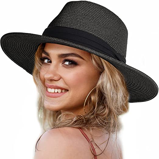 Panama Hat for Women Men,Raffia Straw Sun Hat Summer Beach Hats Wide Brim Fedora Foldable Vacation Travel Packable Cap