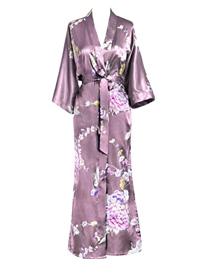 Old Shanghai Women's Kimono Long Robe - Chrysanthemum & Crane