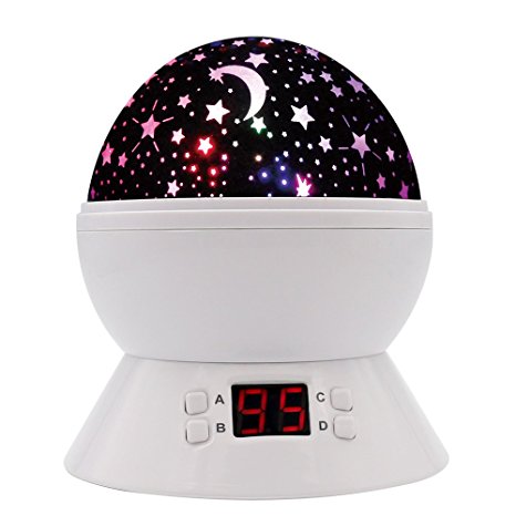 MKQPOWER Modern Rotating Moon Sky Projection LED Night Lights Toys Table Lamps with Timer shut off & Color Changing For Girls Baby Bedroom Decorative Lights Gift Baby Nursery Lights (white)