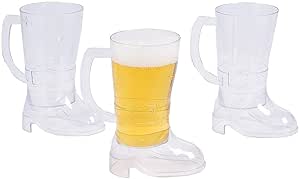 Oriental Trading Das Boot Plastic Beer Steins - 10 Oz | 12 Clear Beer Mugs, Perfect Disposable Cups & Beer Accessories For Oktoberfest Celebrations, Drinking Games, Festivals & More