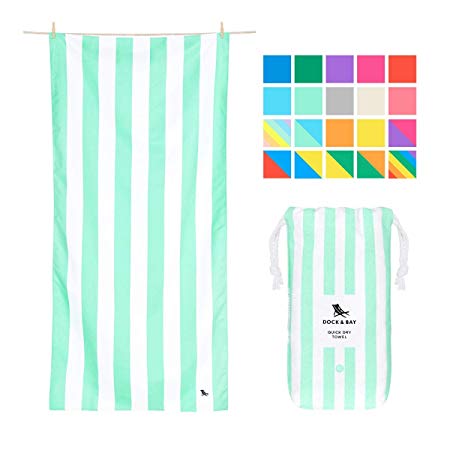 Dock & Bay Sand Proof Beach Towels Portable - Narabeen Green, Extra Large (200x90cm, 78x35) - Mint Green Striped Design Travel Towel