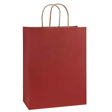 BagDream 10"x5"x13", Debbie, 25Pcs Red Stripes Kraft Paper Bags, Shopping, Mechandise, Retail, Party, Gift Bags, 100% Recycled FSC Compliant