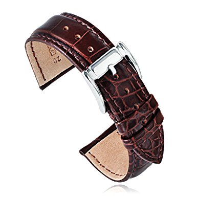 20mm 22mm Black Brown Crocodile-Embossed Calfskin Leather Watch Band Strap Replacement