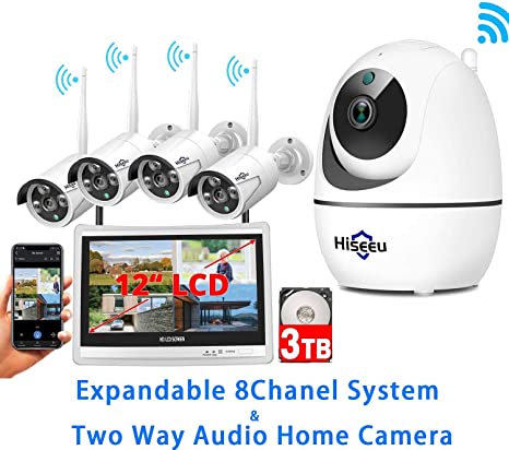 Two Way Audio Additional Camera and Hiseeu Wireless Security Camera System with 12in Monitor