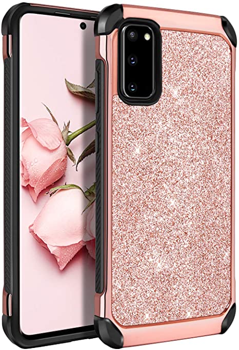 BENTOBEN Galaxy S20 Case 5G 6.2", Shockproof Glitter Sparkle Bling Dual Layer Shiny Faux Leather Hard PC Soft Bumper Slim Protective Phone Cover for Samsung Galaxy S20/ Galaxy S20 5G (2020), Rose Gold