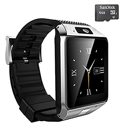 Amazingforless DS193 Bluetooth Touch Screen Smart Wrist Watch with Camera and 4 GB Micro SD Card - Silver