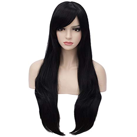 Aosler Women's Black Long Wig,26 Inches Curly Synthetic Hair Wigs - Heat Friendly Cosplay Party Costume Wigs for Halloween
