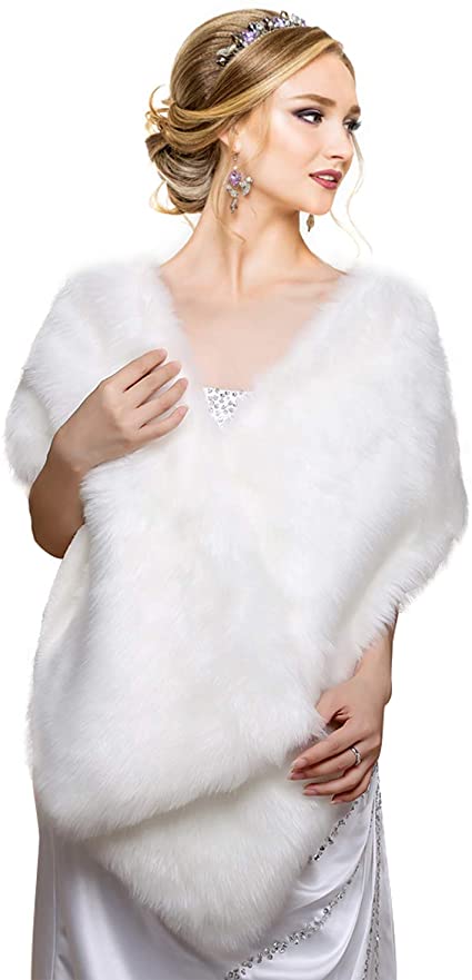 White Faux Fur Wrap Shawl Shrug Bolero Cape Lady Gift Bridal Stole (Universal)