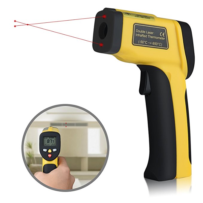 Dual Laser Infrared Thermometer Instant Read Non-contact Digital Temperature Gun Adjustable Emissivity for Meat Grill Candy Food Cooking Oven Refrigerator Water Oil Pool Kitchen -58 to 1202 °F