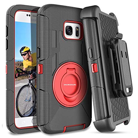 DUEDUE Galaxy S7 Case,Ring Kickstand Belt Clip Holster,Shockproof Heavy Duty Hybrid Hard PC Soft Silicone Full Body Rugged Protective Case for Samsung Galaxy S7 (G930),Red