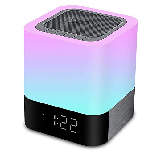 Aisuo Night Light - 5 in 1 Lamp with Bluetooth Speaker, 4000mAh Battery & 12/24H Digital Calendar Alarm Clock, Touch Control & Color Dimmable, Support TF and SD Card, Ideal Gift for Kids, Friends.