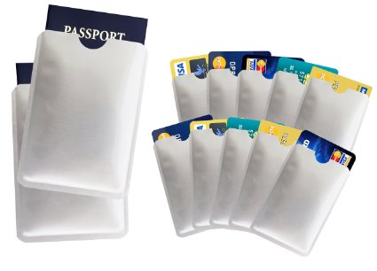 12 RFID Blocking Sleeves (10 Credit card & 2 Passport size) secure Identity Theft Protection, radio Frequency ID shield. Fits in Wallet (12 pack, silver)