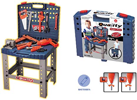 Toysery Kids Workbench Toy Tool Set - Portable or Stand-up Realistic Tool Kit and Workbench Educational Pretend Role Play Set - Best Gifts for Toddlers, Children, Kids, Boys & Girls