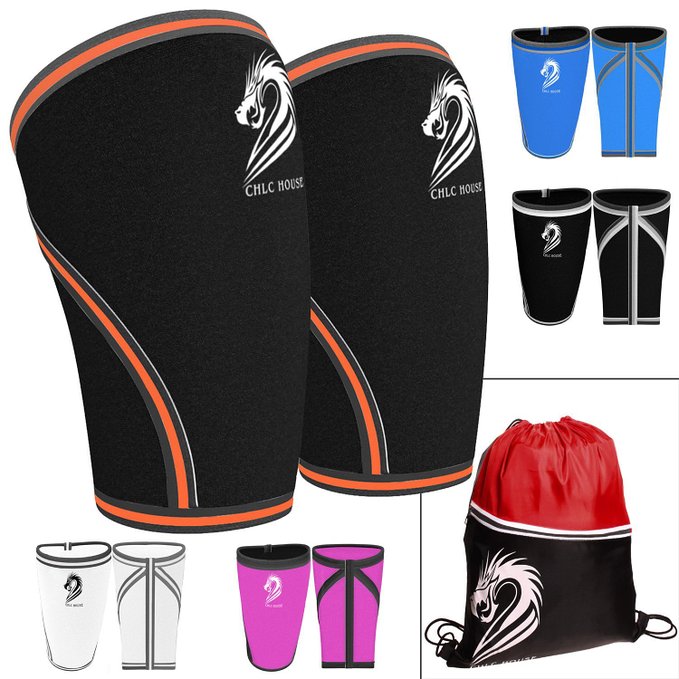 CHLC HOUSE Knee Sleeves (1 Pair) Free Gym Bag - Squat Knee Support & Compression for Powerlifting, Olympic Weightlifting, Crossfit, Bodybuilding - 7mm Neoprene - For Men & Women