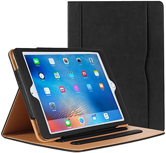 iPad Mini Case,iPad Mini 2 Case,iPad Mini 3 Case,PU-Leather Stand Folio Case Cover for ipad Mini 1/2/3,With Multiple Viewing Angles and Document Card Pocket,Auto Sleep/Wake (Black)