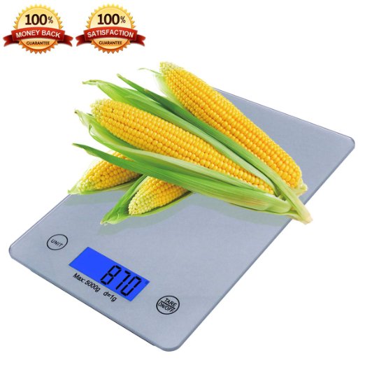 Digital Food Scale, Zdatt 11lb/5kg Multifunction Touch Operation Sleek Kitchen Scale, Tempered Glass Platform with LCD Backlight Display, Support lb, oz, ml, gram and Kg Measure-Rectangle/Silver