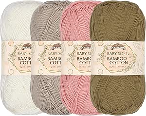 JubileeYarn Baby Soft Bamboo Cotton Yarn - 50g/Skein - Shades of Neutral Tones - 4 Skeins