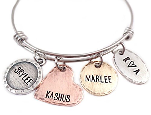 Mixed Metal Charm Bangle Bracelet - Hand Stamped Personalized Jewelry