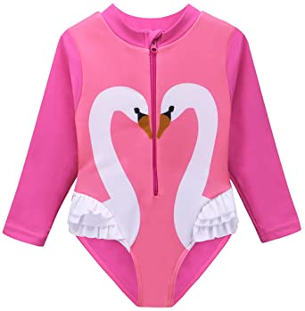 TFJH E Kids Girls Rashguard Swimsuit UV 50  Long Sleeve One Piece Swimwear Zip