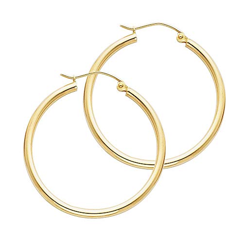 14k Yellow Gold 2mm Thickness Hinged Hoop Earrings - 10 Different Size Available