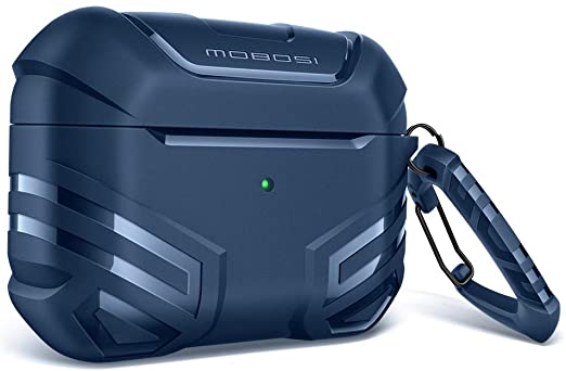 MOBOSI Vanguard Armor Series Military AirPods Pro Case, Full-Body Hard Shell Protective Cover Case Skin with Keychain for AirPod Pro 2019, Dark Blue [Front LED Visible]