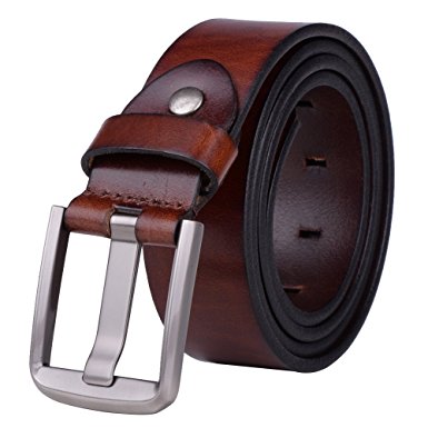 Vbiger Vintage Mens Belt 1 1/2" (38mm) Wide Genuine Leather Smooth Bridle Waist Strap