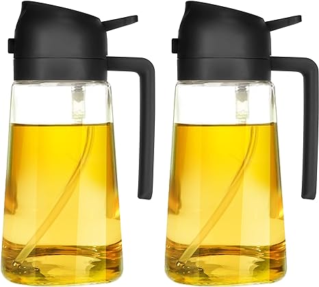 TrendPlain 16oz Oil Dispenser Bottle for Kitchen - 2 in 1 Olive Oil Dispenser and Oil Sprayer - 470ml Olive Oil Bottle - Oil Sprayer for Cooking, Kitchen, Salad, Barbecue 2Pcs Black