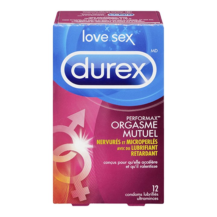 Durex Quality Condoms, Mutual Climax, Ribbed and Dotted with Delay Lubricant, 12 Count