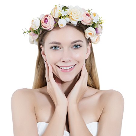 Women Flower Wreath Crown Floral Wedding Garland Headband Handmade Bridal Hair Accessories