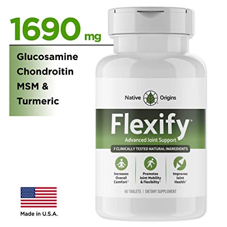 FLEXIFY – Glucosamine with Chondroitin Turmeric MSM Boswellia D3 & Ginger Root – Most Complete Natural Non-GMO Joint Pain Relief Supplement for Anti-inflammatory Antioxidant to Back, Knees, Hands – 60