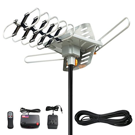 Vansky 2 TV Support Amplified HD Digital Outdoor HDTV Antenna 150 Miles Range with Motorized 360 Degree Rotation - UHF/VHF/FM Radio with Wireless Remote Control