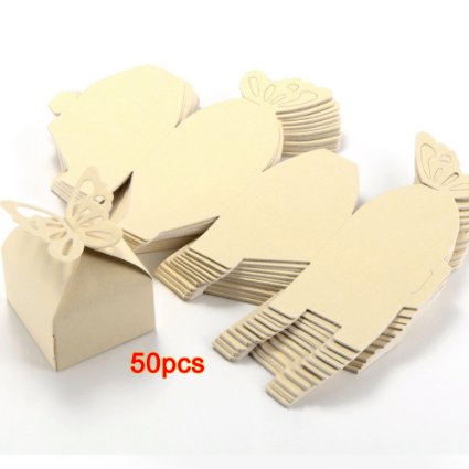 Surepromise Butterfly Wedding Favour Boxes Candy Gift Boxes 50pcs Ivory