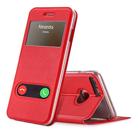 FYY Case for iPhone 8 Plus, iPhone 7 Plus Case, Magnetic Cover Stand Case with Window View Function for iPhone 7 Plus/8 Plus(5.5") Red