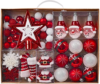 Valery Madelyn 70ct Traditional Red and White Christmas Ball Ornaments Decor, Shatterproof Assorted Christmas Tree Ornaments for Xmas Decoration