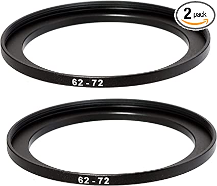 (2 Pcs) 62-72MM Step-Up Ring Adapter, 62mm to 72 mm Steps Up Filter Ring Adapter, 62 mm Male 72 mm Female Stepping Up Ring for DSLR Camera Lens ND UV CPL Infrared Filters