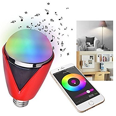 ieGeek Bluetooth Smart LED Music Bulb, Smartphone Controlled RGBW Color Changing Xmas Parties LED Lamp Speaker, Work with iWatch, iPhone, iPad, Android Phone and Tablet (Red & Black)