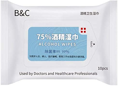 75% Alcohol Disinfectant Wipes for Hand Clean, Pack of 10, Disposable Alcohol Wipes 99.99% Antibacterial Swabs First Aid Sterilization Swab Wipes Cleanser for Baby and Wound Cleaning