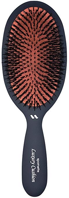Spornette Large Luxury Cushion Boar and Nylon Bristle Oval Brush (#LX-1) with a Soft Satin No-Slip Handle Best Used for Styling, Smoothing and Straightening All Hair Types, Wigs and Extensions