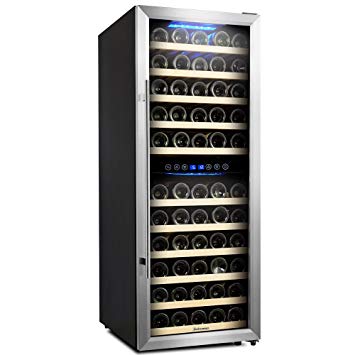 73 Bottle Dual Zone Wine Cooler, Kalamera Glass Door Refrigerator with Digital Temperature Display