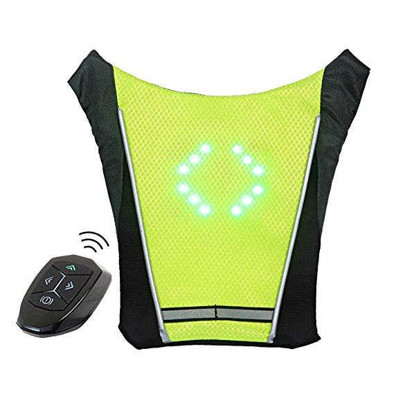 ECEEN LED Turn Signal Vest Bike Pack Guiding Light Reflective Luminous Safety Warning Direction Backpack with Remote Controller for Night Cycling Running Walking Hiking Bag