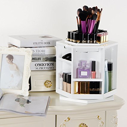 Langforth Makeup Organizer 360 Degree Rotating Spinning Lipstick Tower Cosmetics Storage Brush Holder, Large