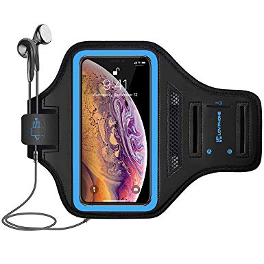 LOVPHONE iPhone Xs Max/11/11 Pro/11 Pro Max/XR Armband Sport Running Workout Exercise Cell Phone Case with Water Resistant and Sweat-Proof for Walking, Hiking, Biking (Blue)