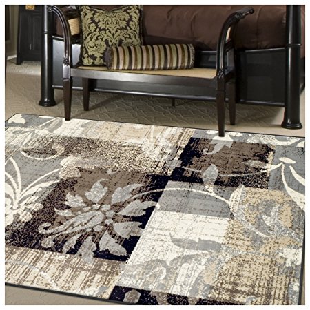 Superior Pastiche Collection Area Rug, 8mm Pile Height with Jute Backing, Chic Geometric Floral Patchwork Design, Fashionable and Affordable Woven Rugs - 5' x 8' Rug